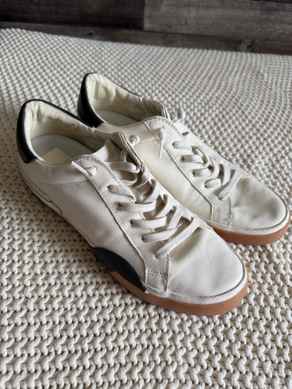 Dolce Vita Cream White Sneakers with Black and Tan Accents